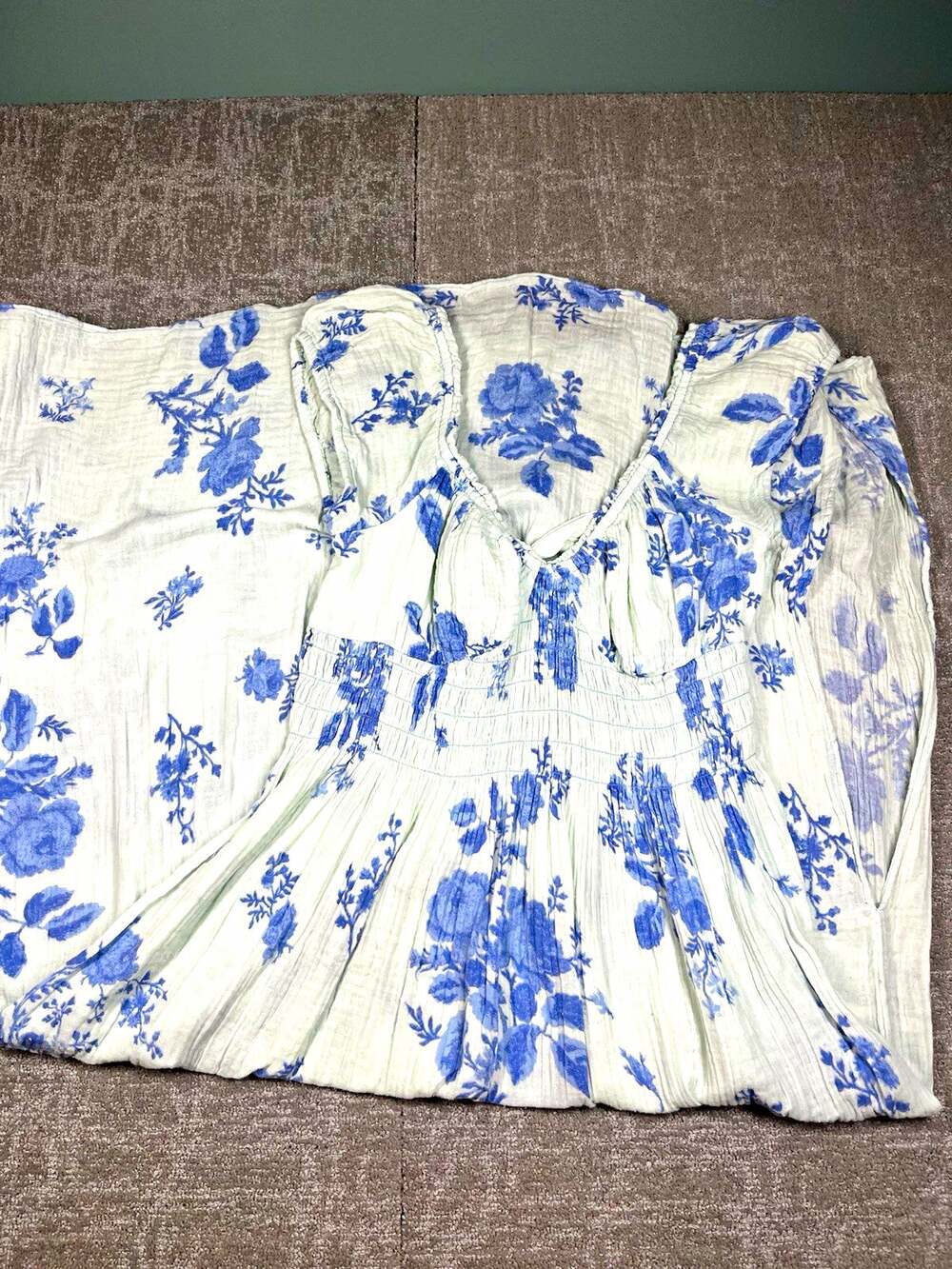 Free People Forget Me not Blue FLoral Midi Sundress Size L READ BELOW